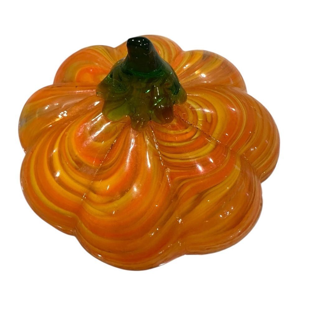 Glass Pumpkin Decor - Orange and Green - Picture 7 of 9